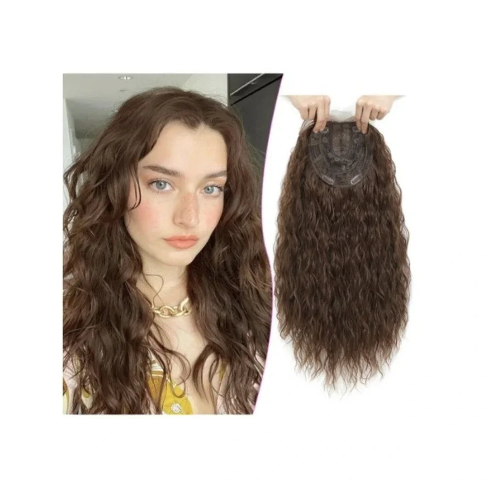 PANEWAY 20 Inch Hair Topper Brown Synthetic Mermaid Curly 150% Density Wiglet